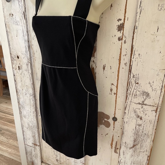 Ports 1961 Sz 10 Woman's Black Silver Metallic Silk Sheath Career Cocktail Dress - Picture 4 of 9